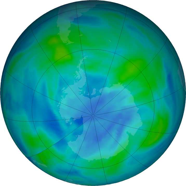 Antarctic ozone map for 06 April 2023